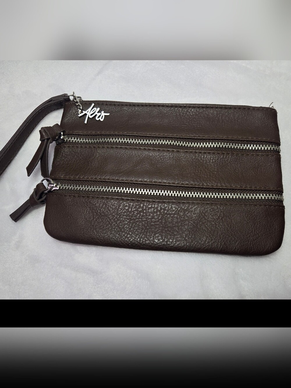 Aeropostale Wristlet Brown Leather Wrist Wallet Change Purse 2013
